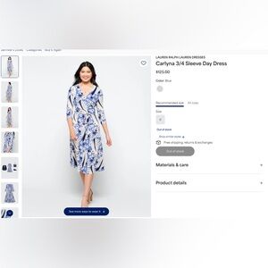 Lauren by Ralph Lauren Carlyna dress, 3/4 sleeves, faux wrap, size 6